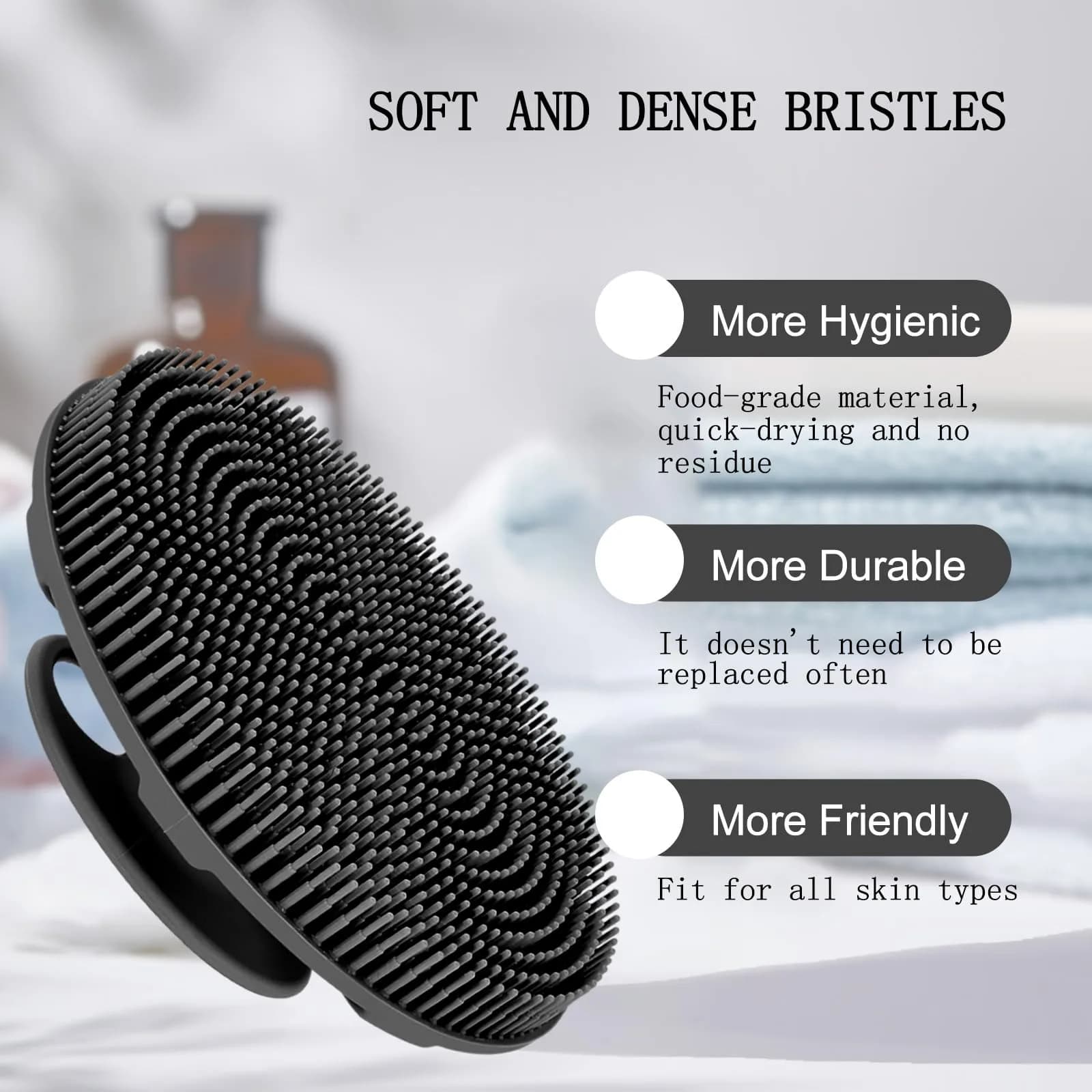 INNERNEED Food-Grade Soft Silicone Body Scrubber Shower Brush Black | Gentle Exfoliation for All Skin Types - view 6