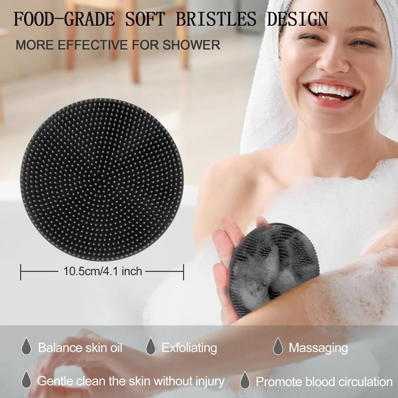 INNERNEED Food-Grade Soft Silicone Body Scrubber Shower Brush Black | Gentle Exfoliation for All Skin Types - view 7