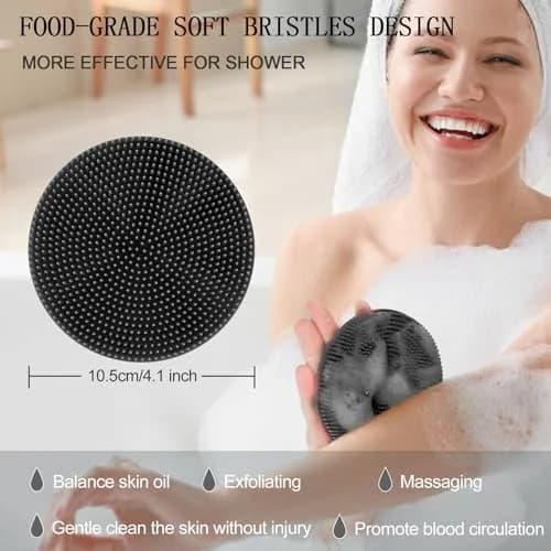 INNERNEED Food-Grade Soft Silicone Body Scrubber Shower Brush Black | Gentle Exfoliation for All Skin Types thumbnail 7