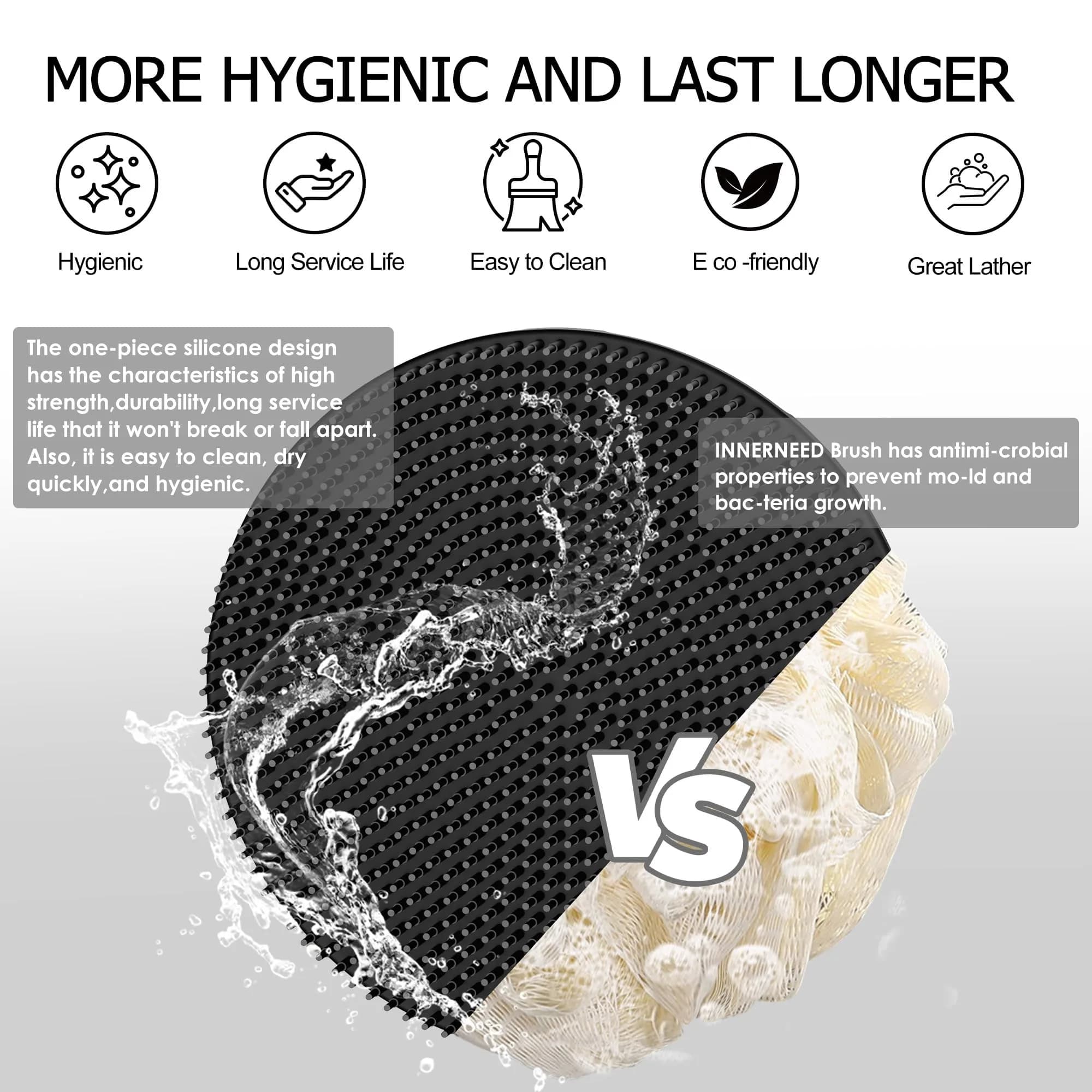 INNERNEED Food-Grade Soft Silicone Body Scrubber Shower Brush Black | Gentle Exfoliation for All Skin Types - view 4