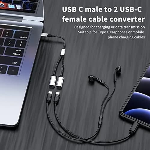 MOGOOD USB C Splitter Adapter, Dual USB-C Female Data Split Y-Cable | 2-Pack Silver thumbnail 5