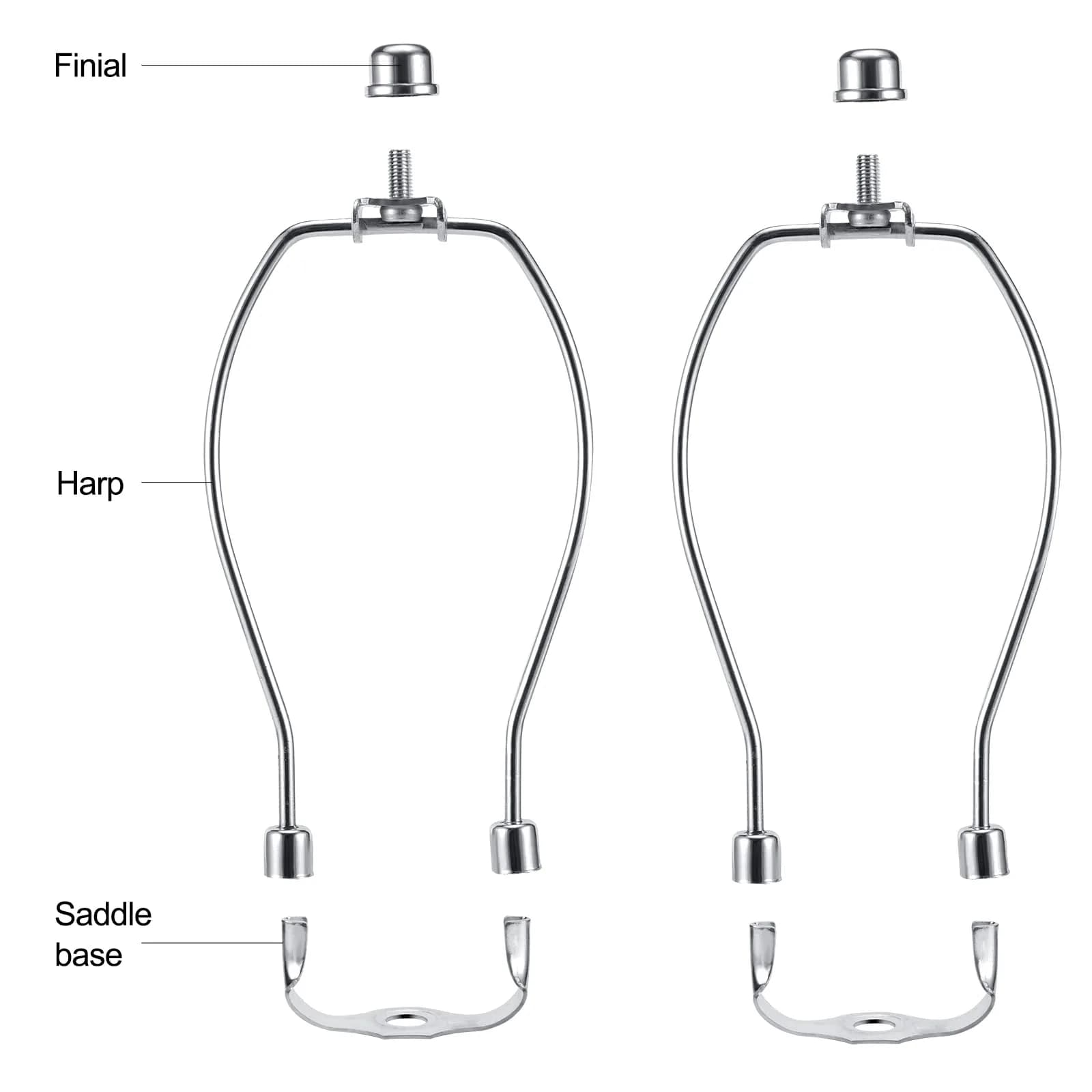 Saangseon 7 Inch Light-Duty Lamp Harp Kit (Nickel, 2 Sets) | Fits 3/8" Lamp Nipple, Ideal for Lightweight Shades - view 3