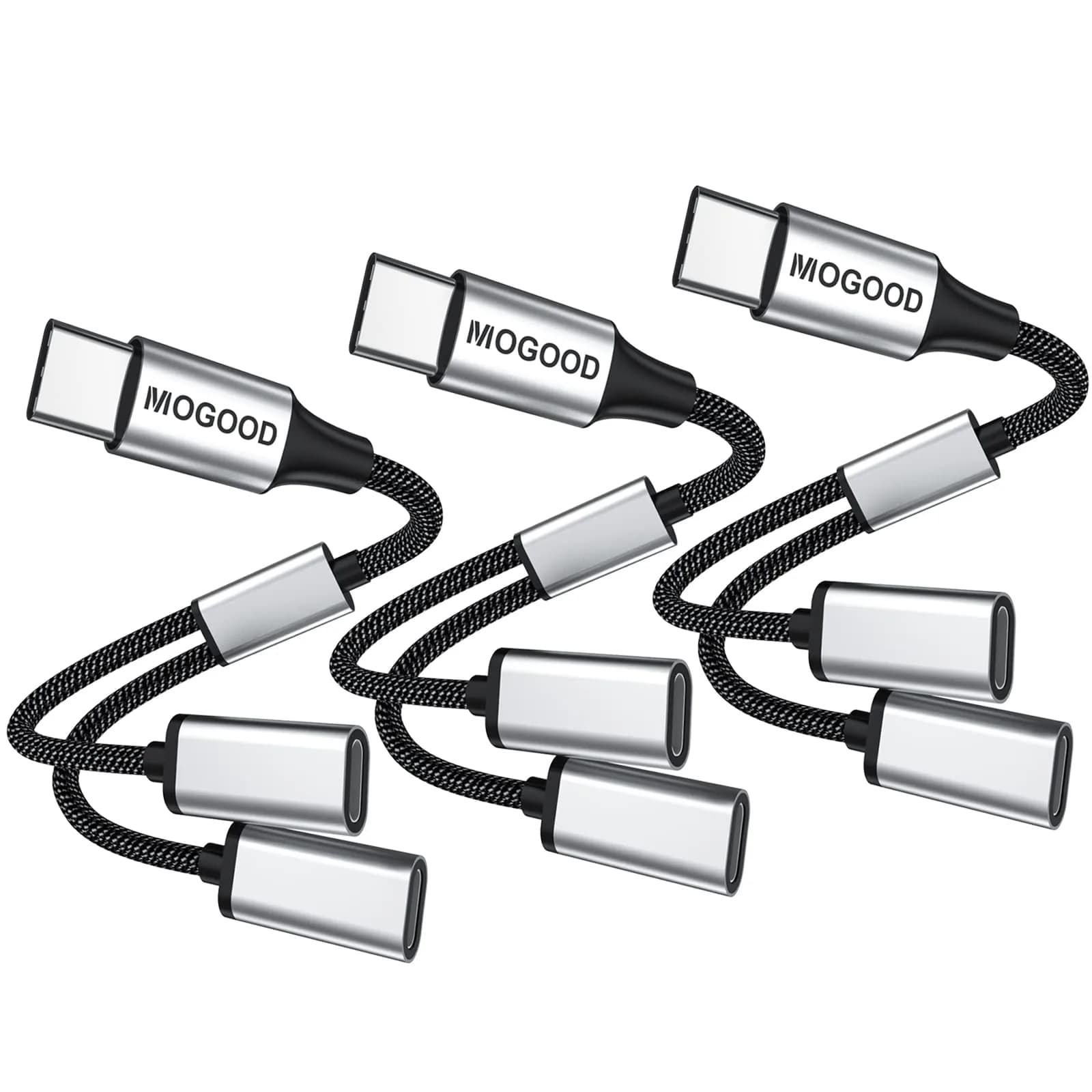 MOGOOD USB C to Dual USB C Y-Cable 10cm (3.9in) | Data Transfer & Low Power Charging — Silver