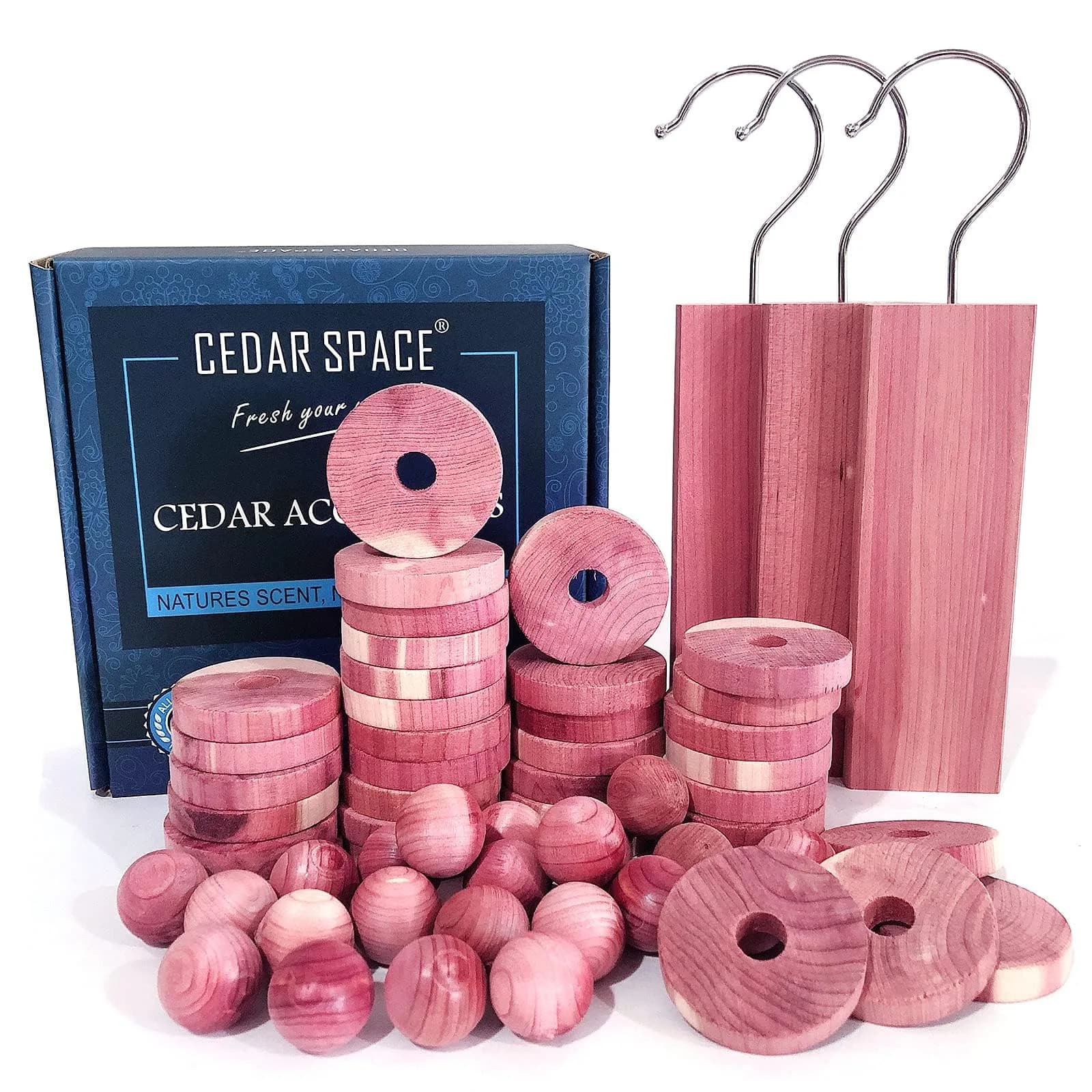 Cedar Space Cedar Blocks for Clothes Storage, 60 PCS | Natural Cedar Wood for Moth Protection — Red