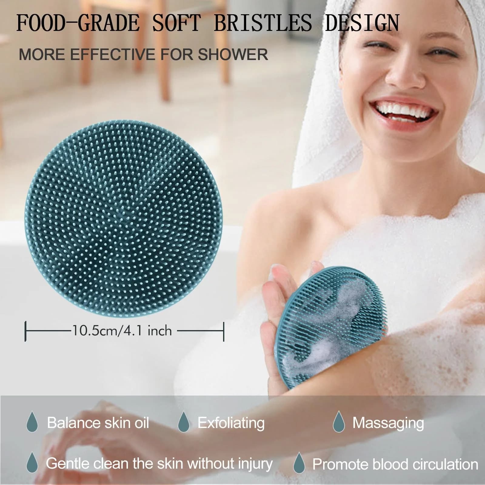 INNERNEED Food-Grade Silicone Body Scrubber Shower Brush, Dark Green | Gentle Exfoliation for All Skin Types - view 4