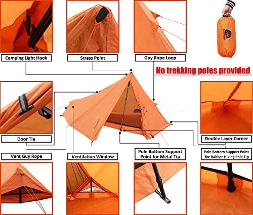 Underwood Aggregator 1 Person Trekking Pole Tent, Ultralight Backpacking Hiking Tent 2.27 kg (5 lb) | 3-Season Waterproof thumbnail 5
