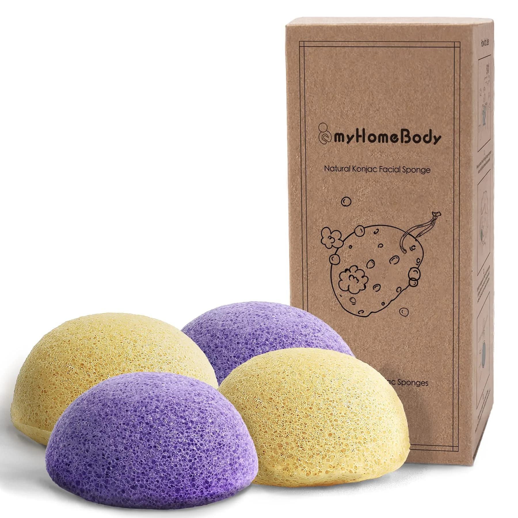 myHomeBody Natural Konjac Facial Sponge, Turmeric & Lavender | Gentle, Vegan, All Skin Types