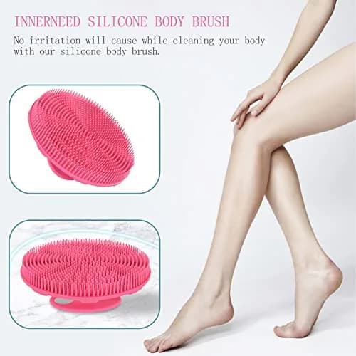 INNERNEED Soft Silicone Body Scrubber Shower Brush Pink | Gentle Exfoliation for All Skin Types thumbnail 5