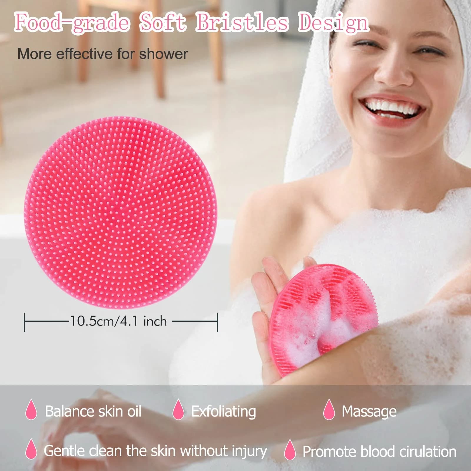 INNERNEED Soft Silicone Body Scrubber Shower Brush Pink | Gentle Exfoliation for All Skin Types - view 3