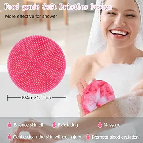 INNERNEED Soft Silicone Body Scrubber Shower Brush Pink | Gentle Exfoliation for All Skin Types thumbnail 3