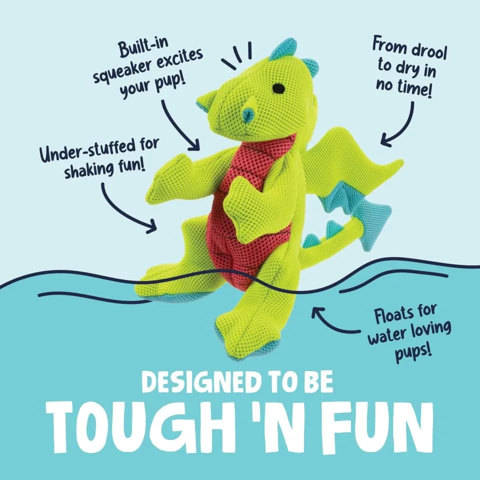 goDog Dragons Squeaky Plush Dog Toy with Double Chew Guard Technology, Large, Green | Durable Fabric & Active Play thumbnail 2