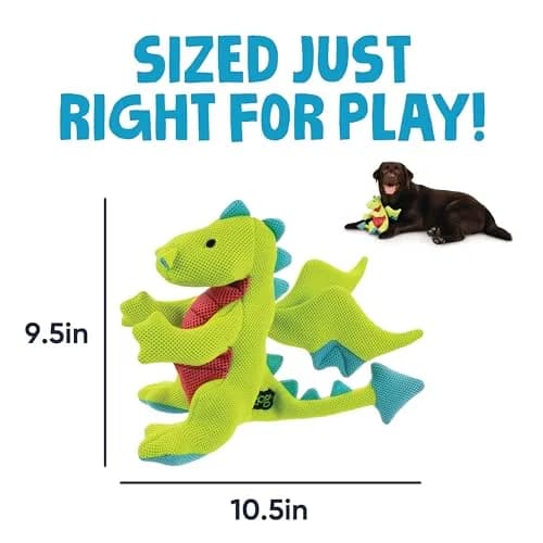goDog Dragons Squeaky Plush Dog Toy with Double Chew Guard Technology, Large, Green | Durable Fabric & Active Play thumbnail 4
