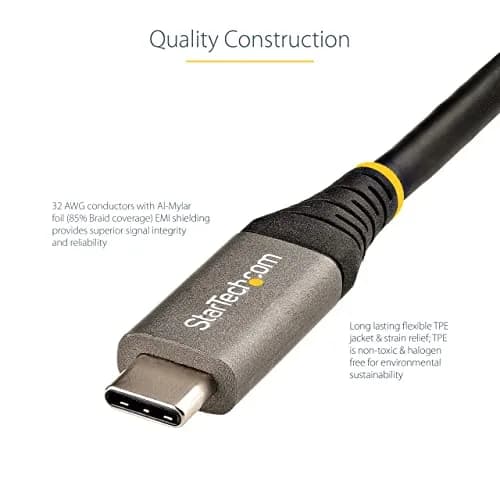 StarTech 1m USB-C Cable 10Gbps 100W | Thunderbolt Compatible, 8K DisplayPort thumbnail 3