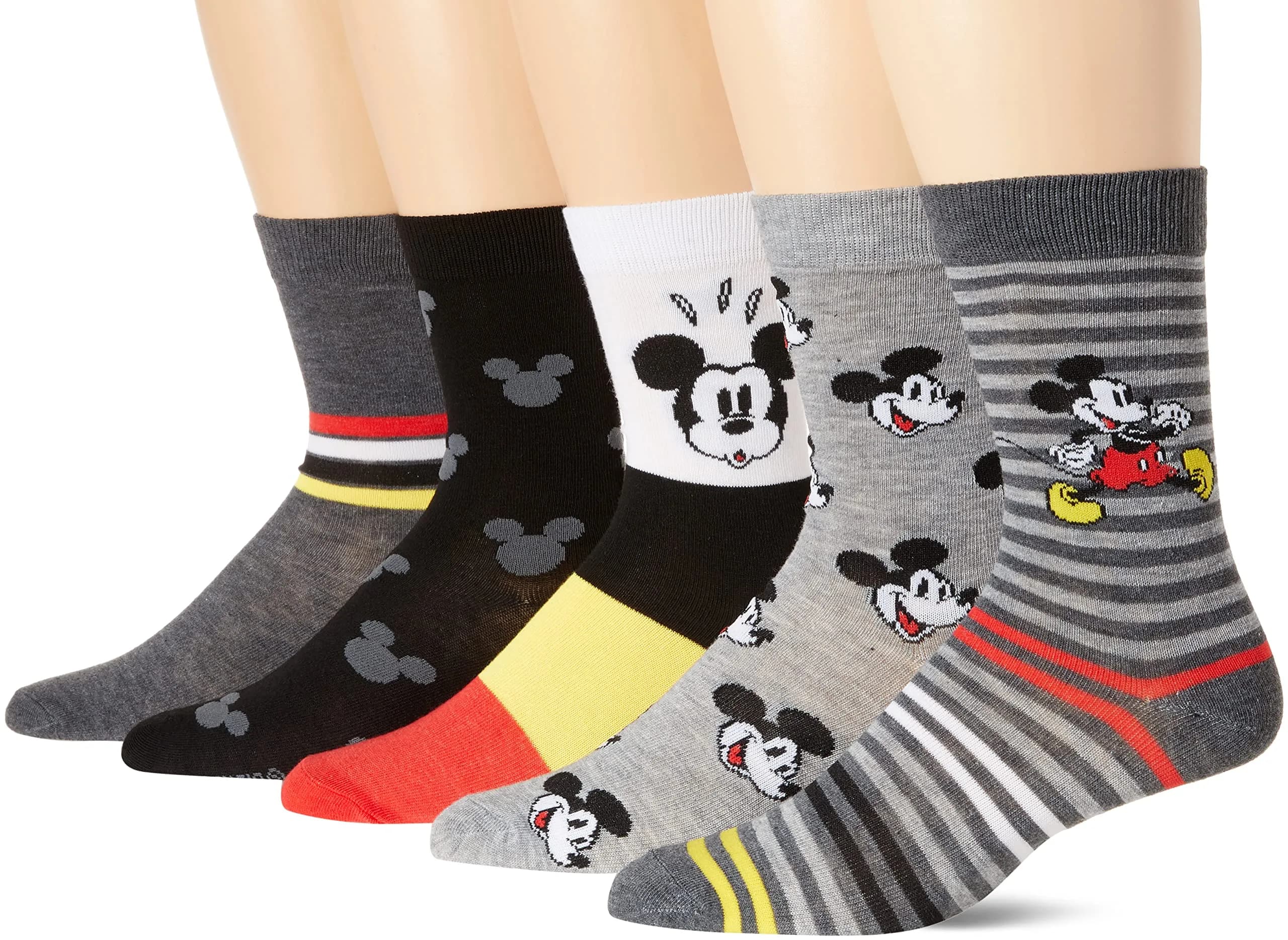 Disney Mickey Mouse 5 Pack Crew Socks | Fun Cartoon Character Socks for Men & Big Kids (98% Polyester, 2% Spandex, Crew Length) - main product image