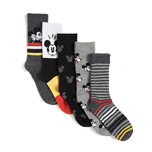 Disney Mickey Mouse 5 Pack Crew Socks | Fun Cartoon Character Socks for Men & Big Kids (98% Polyester, 2% Spandex, Crew Length) thumbnail 2
