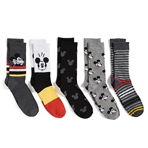 Disney Mickey Mouse 5 Pack Crew Socks | Fun Cartoon Character Socks for Men & Big Kids (98% Polyester, 2% Spandex, Crew Length) thumbnail 3