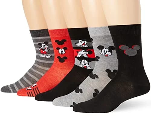 Disney Mickey Mouse 5 Pack Crew Socks | Cartoon, Comfortable, Durable (98% Polyester, 2% Spandex) thumbnail 1