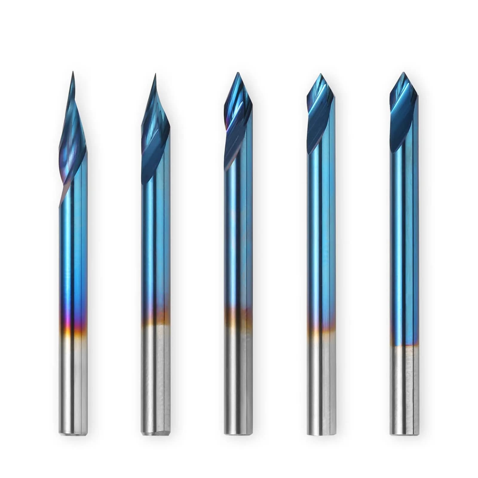 Genmitsu V-Groove CNC Router Bits, 20/30/45/60 Degree, 1/8'' Shank, Nano Blue Coating, for Wood Carving & Milling