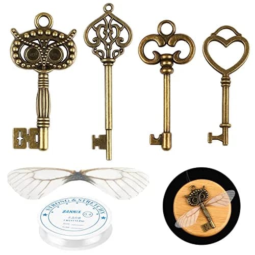 SANNIX Vintage Skeleton Keys with Dragonfly Wings & Elastic String | DIY Party Decorations (2.1-2.7 inch keys) thumbnail 1