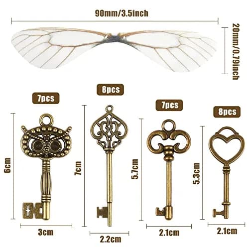 SANNIX Vintage Skeleton Keys with Dragonfly Wings & Elastic String | DIY Party Decorations (2.1-2.7 inch keys) thumbnail 2