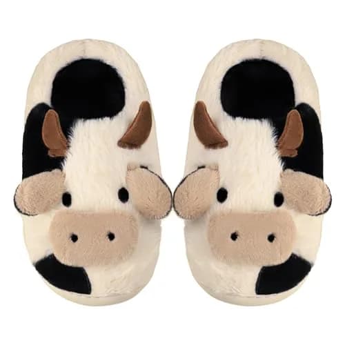 Gaolinci Cartoon Cow Cotton Slippers for Women | Warm Fuzzy Indoor Outdoor House Shoes thumbnail 7