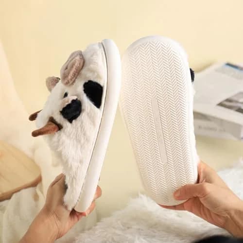 Gaolinci Cartoon Cow Cotton Slippers for Women | Warm Fuzzy Indoor Outdoor House Shoes thumbnail 2