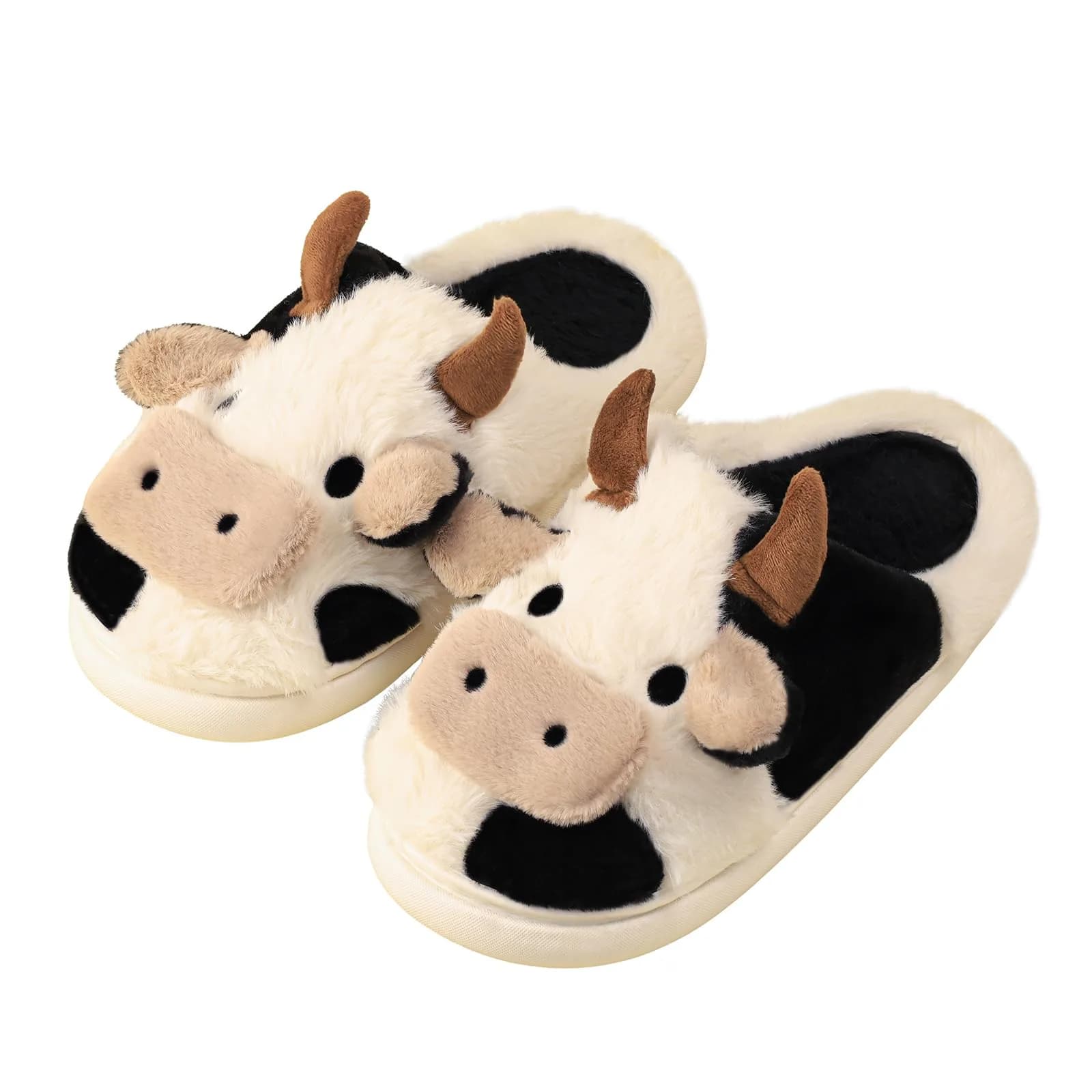 Gaolinci Cartoon Cow Cotton Slippers for Women | Warm Fuzzy Indoor Outdoor House Shoes - main product image