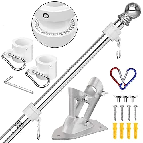 ZMTECH 6 FT Stainless Steel Flag Pole Kit - 2 Pack, Silver | Tangle-Free Outdoor House Flag Stand thumbnail 1