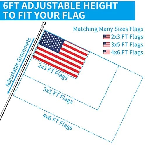 ZMTECH 6 FT Stainless Steel Flag Pole Kit - 2 Pack, Silver | Tangle-Free Outdoor House Flag Stand thumbnail 6