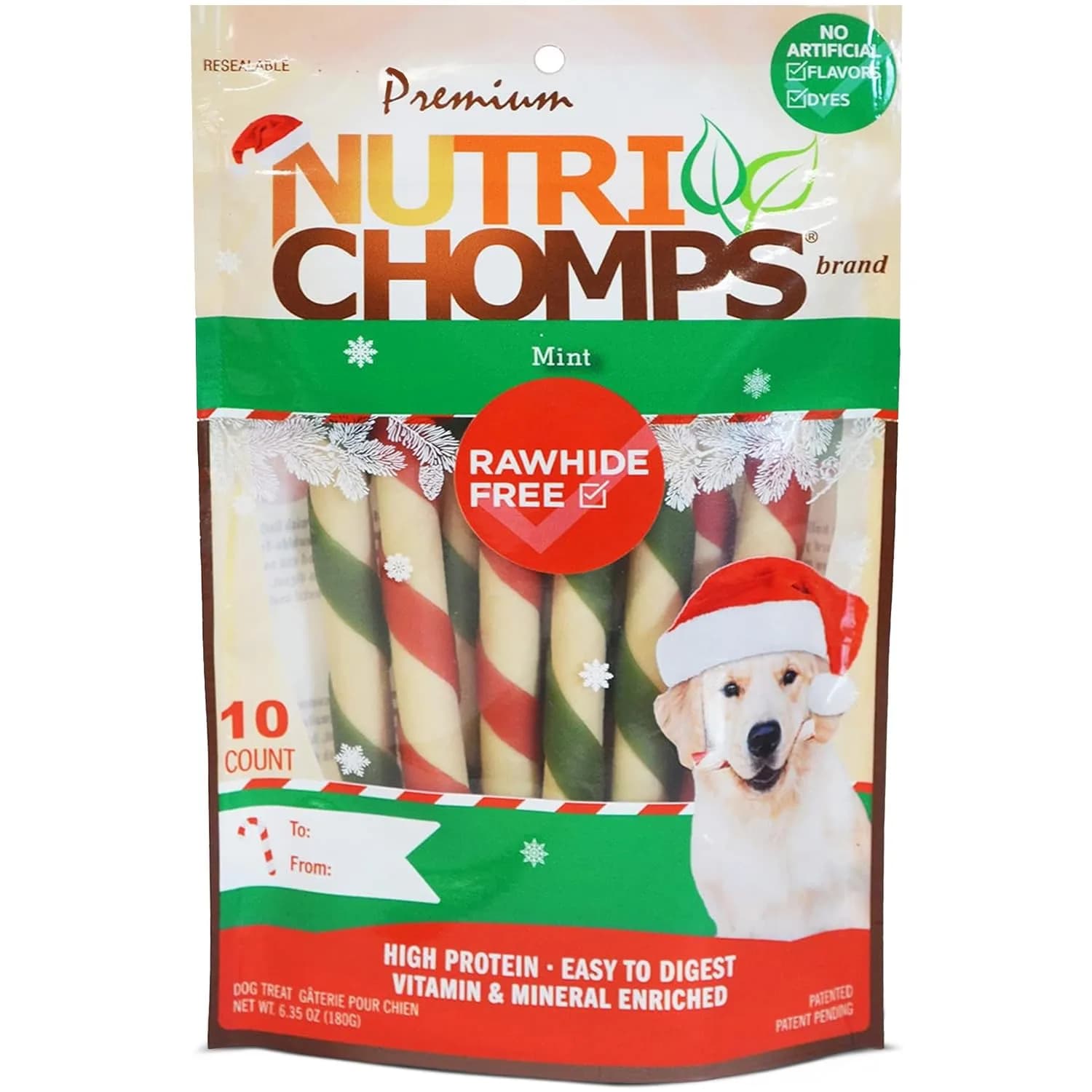 NutriChomps Rawhide-Free Dog Chews, 5 in Twists, Mint, 10 Count | Healthy, Digestible, Dental Support