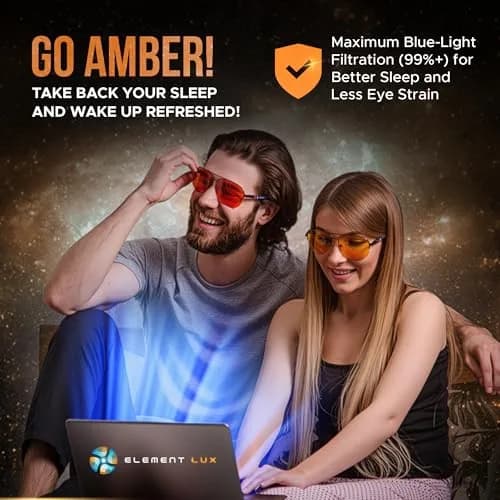 ELEMENT LUX Blue Light Blocking Glasses | 99% Dark Amber Lenses, 57mm Lens Width | For Better Sleep & Eyestrain Relief thumbnail 5