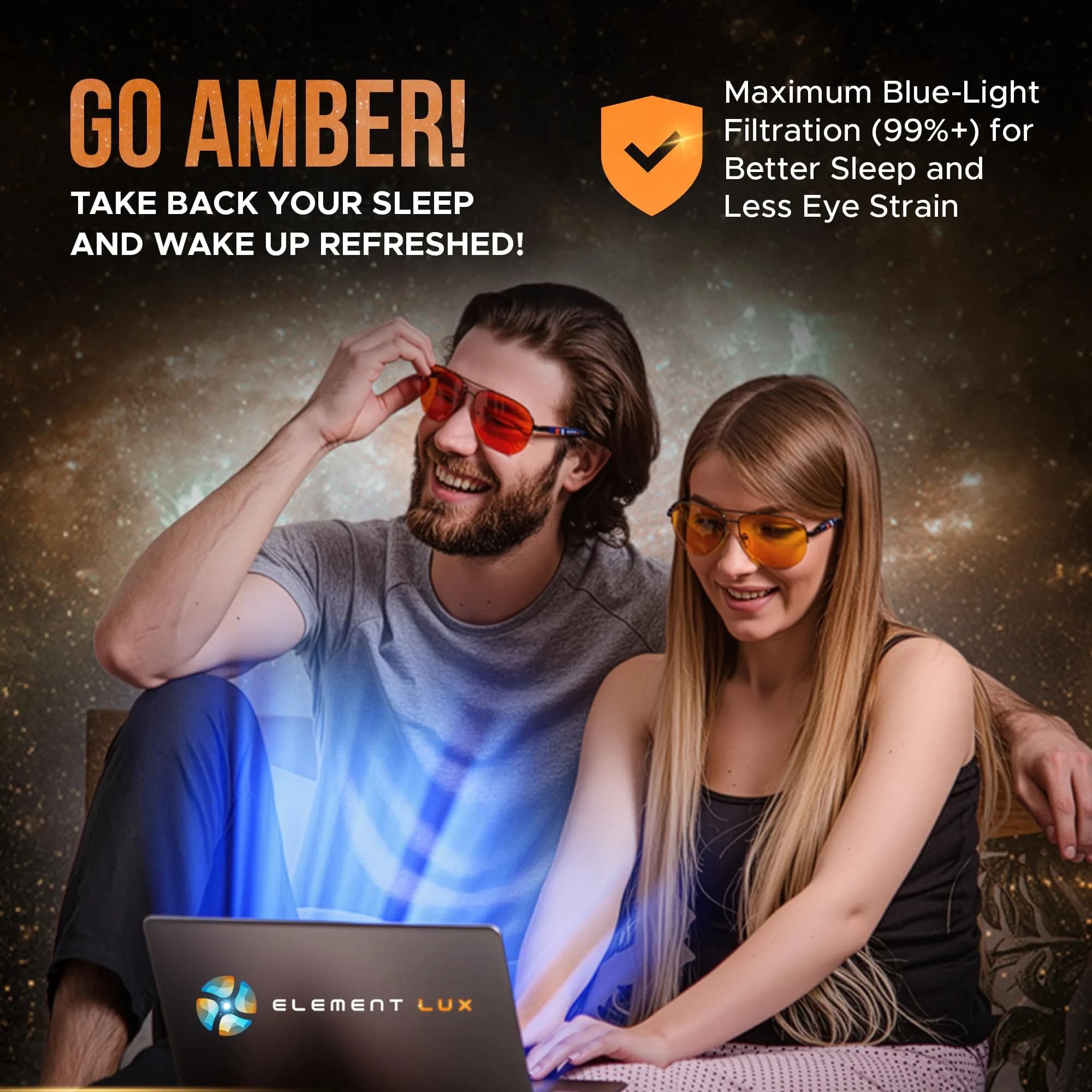 ELEMENT LUX Blue Light Blocking Glasses | 99% Dark Amber Lenses, 57mm Lens Width | For Better Sleep & Eyestrain Relief - view 5