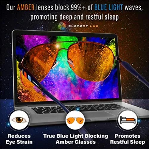 ELEMENT LUX Blue Light Blocking Glasses | 99% Dark Amber Lenses, 57mm Lens Width | For Better Sleep & Eyestrain Relief thumbnail 6