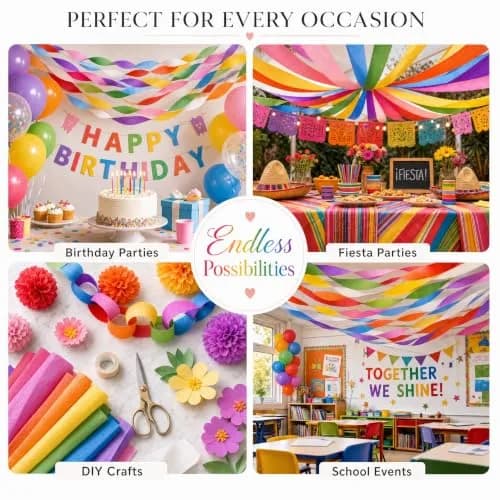 Captain Decor 8-Pack Rainbow Crepe Paper Streamers | 656ft Total Length, 1.8" Width thumbnail 5