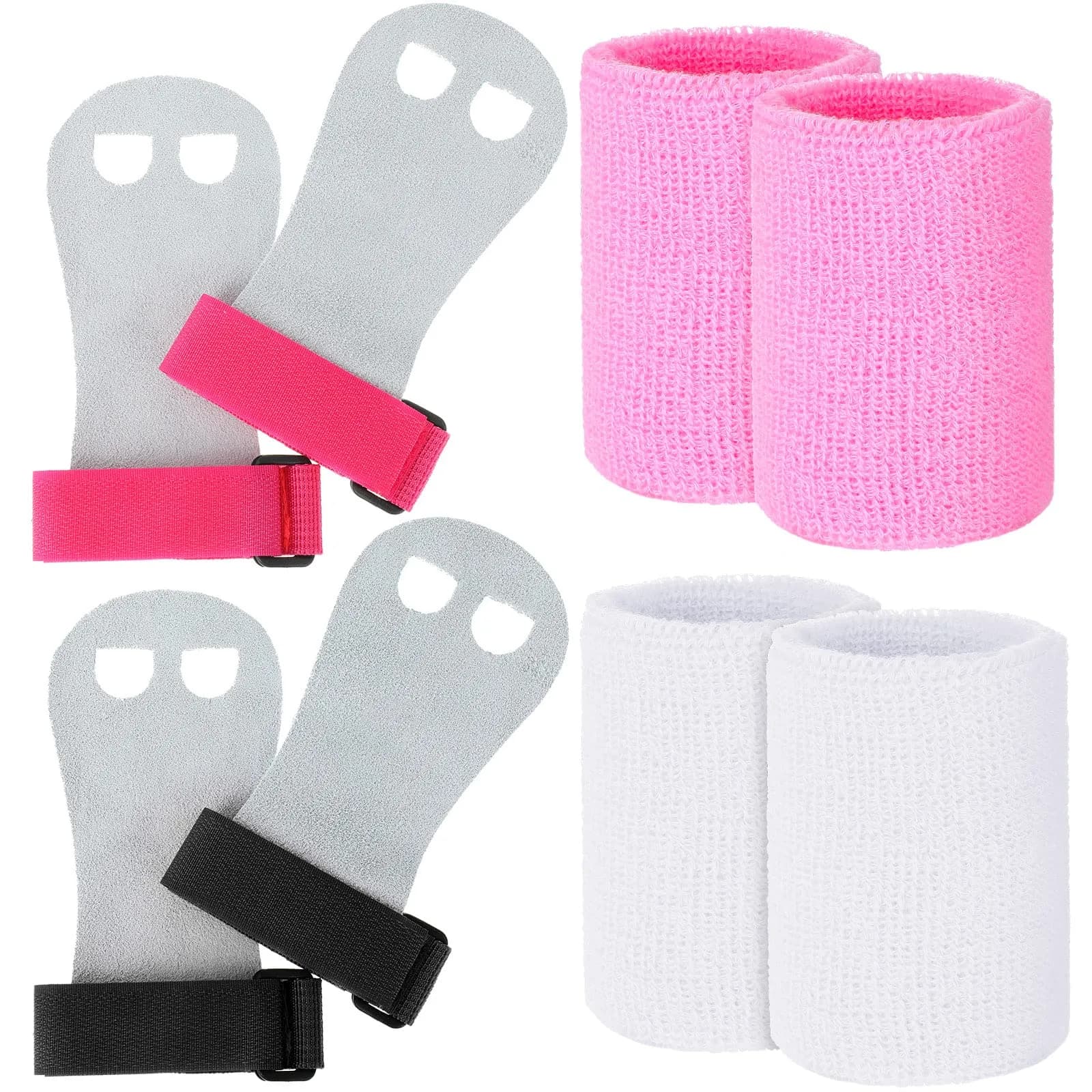Vinsot Gymnastics Hand Grips & Wristbands Set for Kids Youth | 2 Pairs Pink, Black, White - main product image