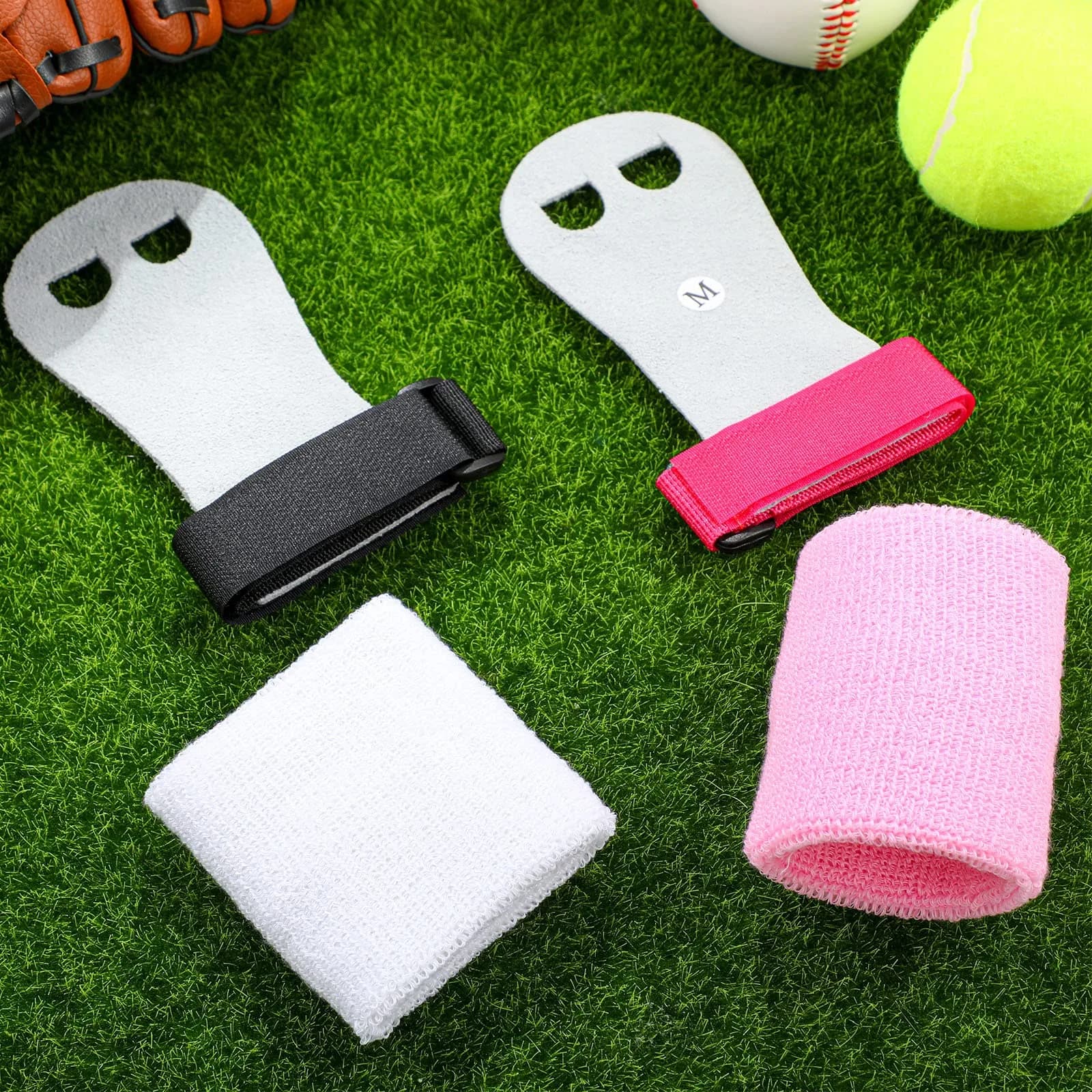 Vinsot Gymnastics Hand Grips & Wristbands Set for Kids Youth | 2 Pairs Pink, Black, White - view 5