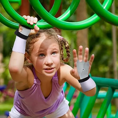 Vinsot Gymnastics Hand Grips & Wristbands Set for Kids Youth | 2 Pairs Pink, Black, White thumbnail 6