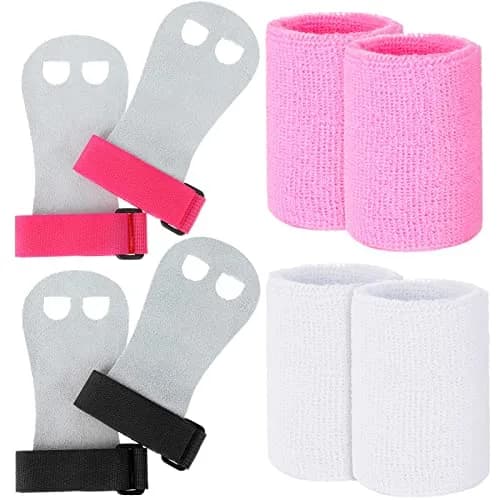 Vinsot Gymnastics Hand Grips & Wristbands Set for Kids Youth | 2 Pairs Pink, Black, White thumbnail 1