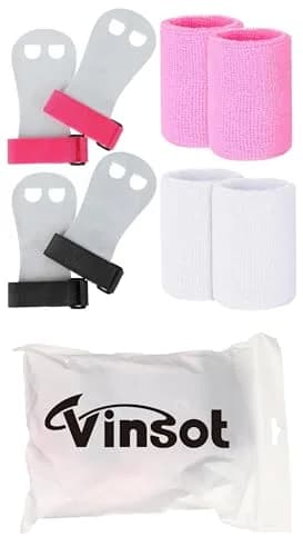 Vinsot Gymnastics Hand Grips & Wristbands Set for Kids Youth | 2 Pairs Pink, Black, White thumbnail 7