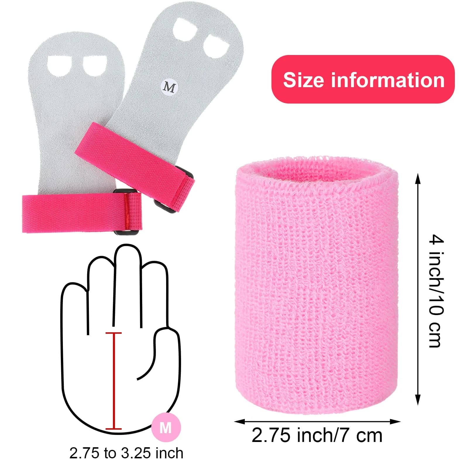 Vinsot Gymnastics Hand Grips & Wristbands Set for Kids Youth | 2 Pairs Pink, Black, White - view 2