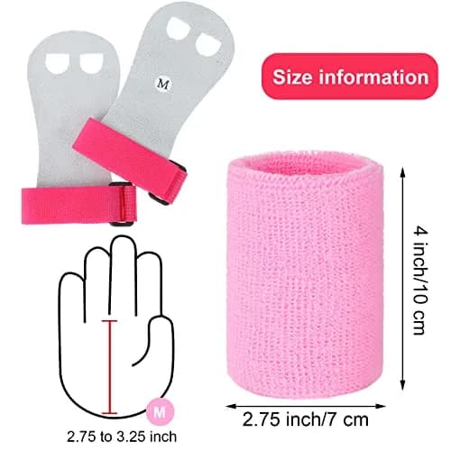 Vinsot Gymnastics Hand Grips & Wristbands Set for Kids Youth | 2 Pairs Pink, Black, White thumbnail 2