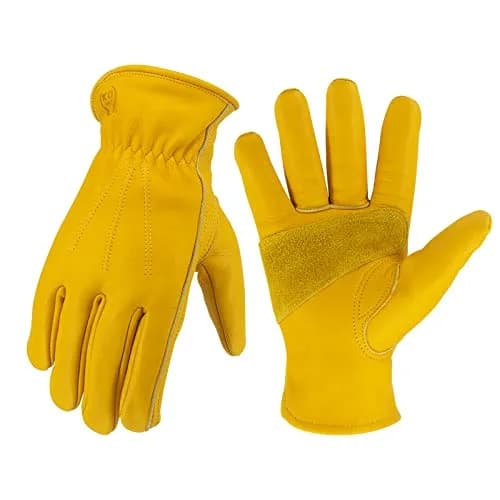 KKOYING Leather Work Gloves for Men & Women, Reinforced Cowhide, Puncture & Cut Resistant, Large thumbnail 1