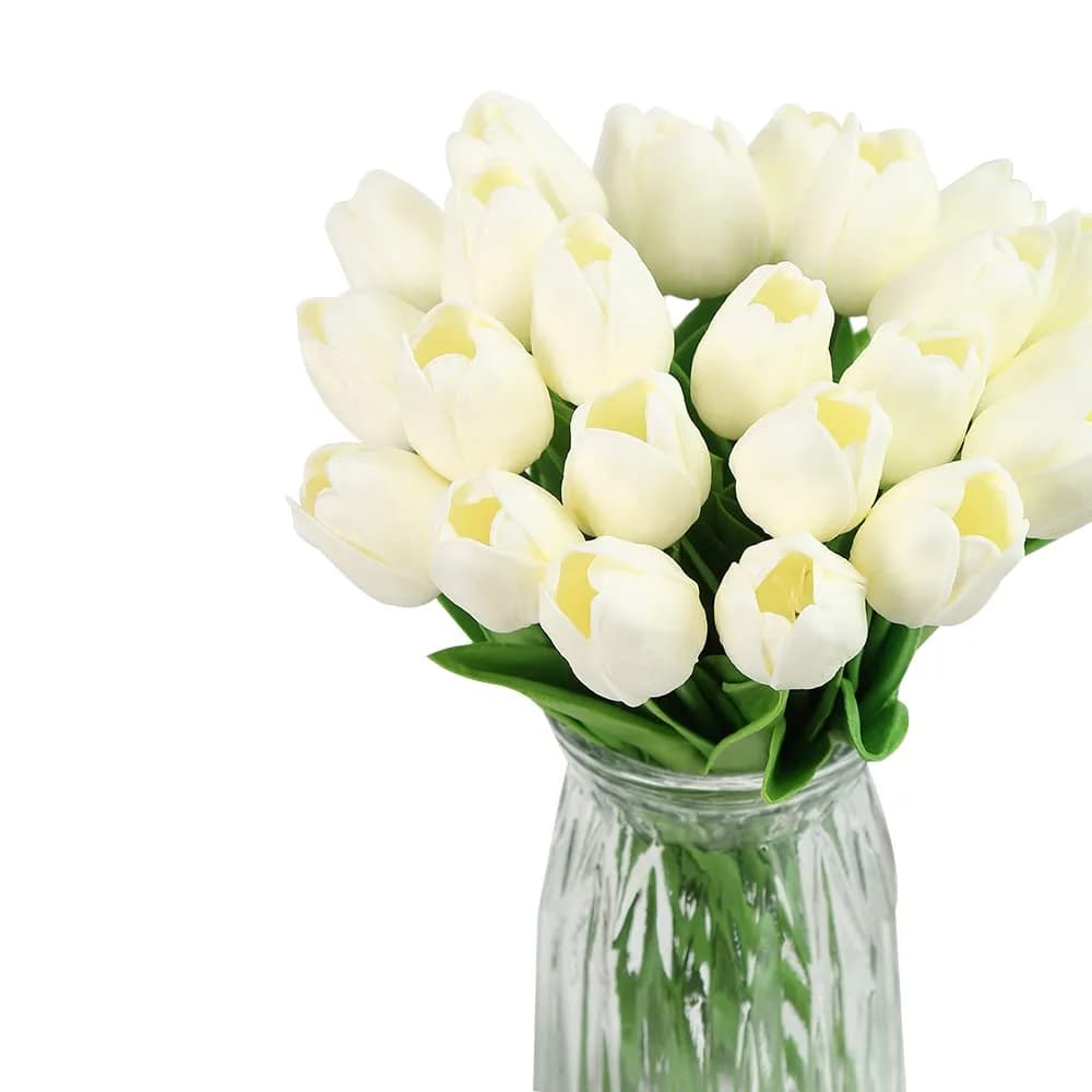 IPOPU Real Touch Purple Tulips 24PCS Artificial Flowers 34cm (13.4") | Lifelike Floral Arrangements for Home Decor — 24pcs-off White