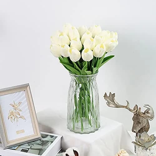 IPOPU Real Touch Artificial Tulips Flowers 24PCS Off White | Lifelike PU Material for Home Decor thumbnail 7