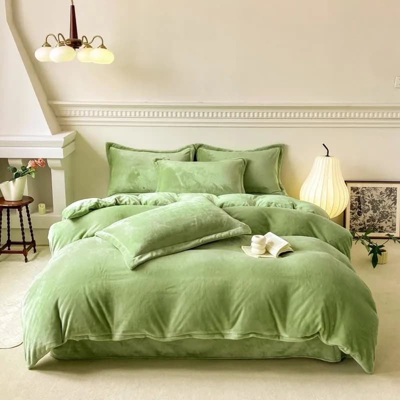 Luxlovery Sage Green Velvet Comforter Queen Set | Light Green Plush Bedding with Sherpa & Flannel (90x90 in) thumbnail 2