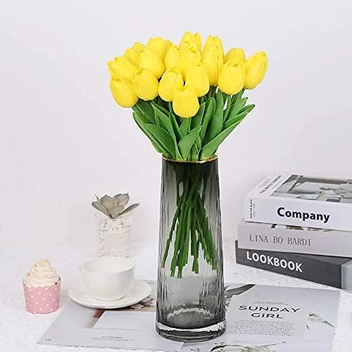 IPOPU 24PCS Yellow Tulips Artificial Flowers 34cm (13.4in) | Real Touch PU Flowers for Home Decor thumbnail 6