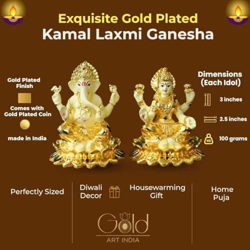 Gold Art India Gold Plated Terracotta Idol with Coin 7.6cm (3 Inch) | Diwali Pooja & Gift thumbnail 4