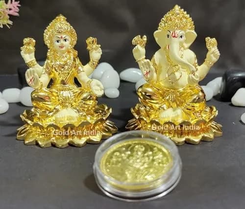 Gold Art India Gold Plated Terracotta Idol with Coin 7.6cm (3 Inch) | Diwali Pooja & Gift thumbnail 5