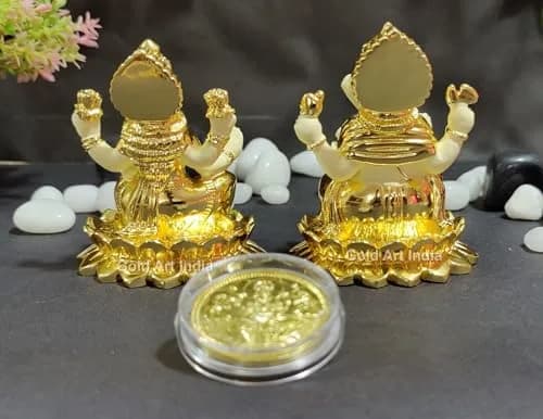 Gold Art India Gold Plated Terracotta Idol with Coin 7.6cm (3 Inch) | Diwali Pooja & Gift thumbnail 9
