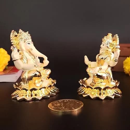 Gold Art India Gold Plated Terracotta Idol with Coin 7.6cm (3 Inch) | Diwali Pooja & Gift thumbnail 2